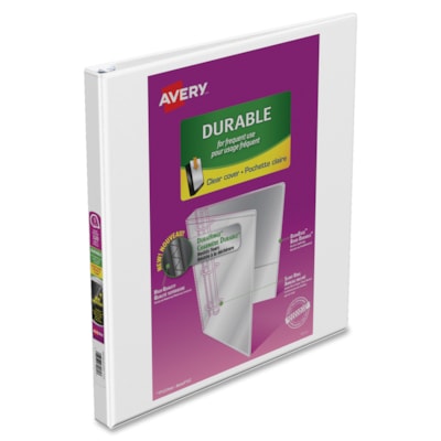 Avery® Durable View Binder 1/2" , Slant D Rings, White - 1/2" (12.70 mm) Binder Capacity - Letter - 8 1/2" (215.90 mm) x 11" (279.40 mm) Sheet Size - Fastener(s): D-Ring - White - Recycled - 1 Each SLANT D RINGS WHITE