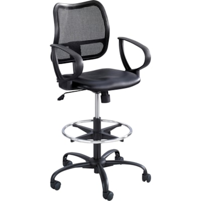 Safco Vue Extended-Height Vinyl Chair - Black Seat Color - Vinyl, Nylon, Polyester Seat Material - Black Back Color - 5-star Base - 1 Each STABLE HEIGHT-ADJUSTABLE SEAT MESH BACK/VINYL SEAT