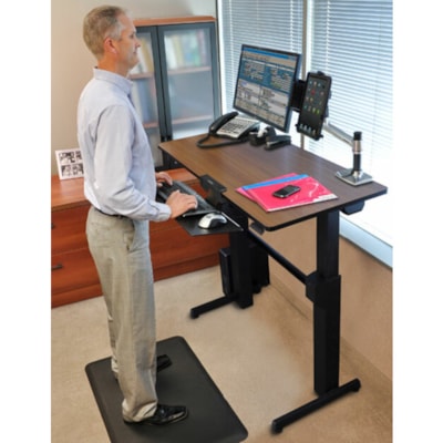 Ergotron WorkFit-D, Sit-Stand Desk (Walnut Surface) - Rectangle Top - 65 lb (29.48 kg) Capacity - Height Adjustable - 30.6" (777.24 mm) to 50.6" (1285.24 mm) Adjustment - 47.6" (1209.04 mm) Table Top Width x 23.5" (596.90 mm) Table Top Depth - Office - Steel, Metal, Wood Grain - 1 Each ALNUT WOOD GRAIN 
