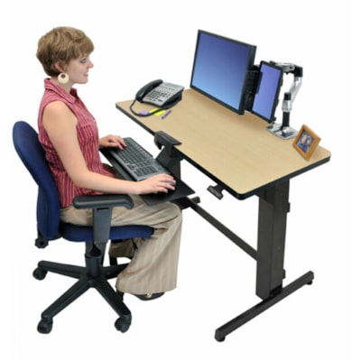Ergotron WorkFit-D, Sit-Stand Desk (Birch Surface) - Birch Rectangle Top - 65 lb (29.48 kg) Capacity - Height Adjustable - 30.6" (777.24 mm) to 50.6" (1285.24 mm) Adjustment - 47.6" (1209.04 mm) Table Top Width x 23.5" (596.90 mm) Table Top Depth - 50.6" (1285.24 mm) Height - Office - Black - 1 Each  GRAIN 