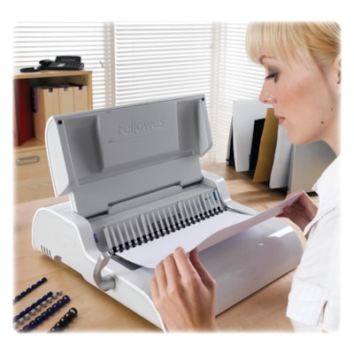 Fellowes Pulsar(tm)+ 300 Comb Binding Machine w/Starter Kit - CombBind - 300 Sheet(s) Bind - 20 Punch - Letter - 5.13" (130.30 mm) Height x 18.13" (460.50 mm) Width x 15.38" (390.65 mm) Depth - White, Black Binding Machine with Binding S tarter Kit