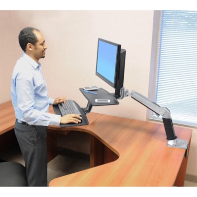 Ergotron Mounting Arm for Keyboard, Flat Panel Display - Black, Polished Aluminum - Height Adjustable - 24" Screen Support - 20 lb (9071.85 g) Load Capacity - 75 x 75, 100 x 100 - VESA Mount Compatible - 1 Each ded Keyboard Single LD.Ideal f or corner workstatio