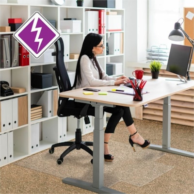 Floortex Computex® Anti-Static Vinyl Lipped Chair Mat for Carpets up to 3/8" - 36" x 48" - Carpeted Floor, Carpet, Electrical Equipment - 48" (1219.20 mm) Length x 36" (914.40 mm) Width x 0.110" (2.79 mm) Depth x 0.110" (2.79 mm) Thickness - Lip Size 10" (254 mm) Length x 20" (508 mm) Width - Li GRIPPER BACK FOR CARPET TO 3/8 PROTECT COMPUTERS FROM STATIC