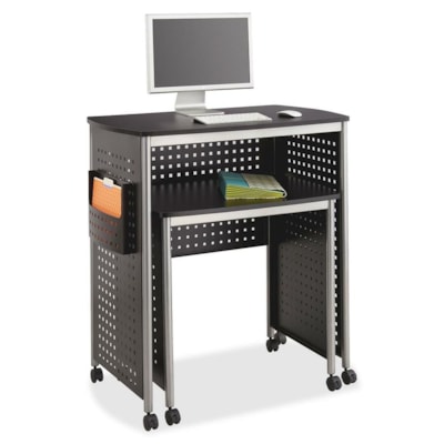 Safco Scoot Sit-Down Contemporary Design Workstation - 32.5" (825.50 mm) Height x 29.8" (755.65 mm) Width x 22" (558.80 mm) Depth - Material: Steel, Fiberboard - Finish: Gray, Laminate - Locking Casters, Stain Resistant, Scuff Resistant BLACK 