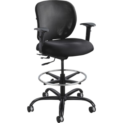 Safco Vue Heavy-duty Stool - Black Fabric Seat - Black Mesh Back - 5-star Base - Black - 1 Each  