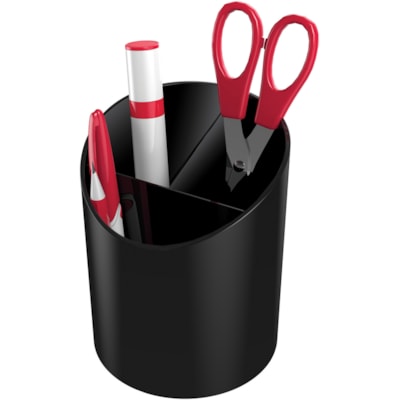 Deflecto Sustainable Office Recycled Large Pencil Cup - 5.63" (142.90 mm) Height x 4.38" (111.13 mm) Width x 4.38" (111.25 mm) Length - Black - 1 Each MADE FROM 30%RECYCLED MATERIAL FULLY RECYCLABLE  BLACK