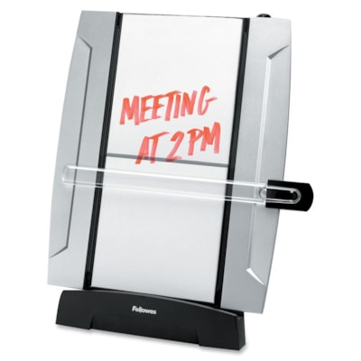 Office Suites(tm) Desktop Copyholder with Memo Board - 15" (381 mm) Height x 10.25" (260.35 mm) Width x 6" (152.40 mm) Depth - Black, Silver BOARD TILTS UP OR DOWN HOLDS UP TO 150 SHEETS DRY ERASE