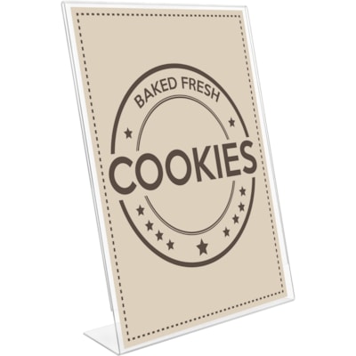 Deflecto Anti-Glare Slanted Sign Holder - Portrait - 11" (279.40 mm) Height x 8.50" (215.90 mm) Width x 2.50" (63.50 mm) Depth - Acrylic - Clear - Anti-glare, Scratch Resistant, Durable, Heavy Duty, Double-sided - 1 Each SLANTED - PORTRAIT 8-1/2"W X 11"H X 2-1/2"D
