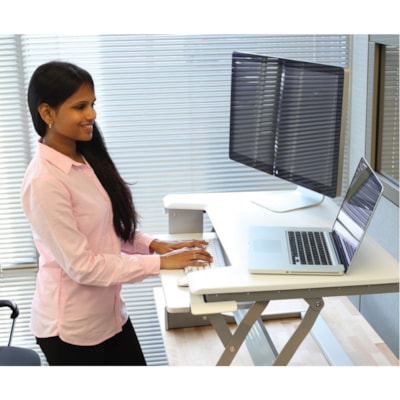 Ergotron Workfit-T, Sit-Stand Desktop Workstation (Black) - Rectangle Top - 35 lb (15.88 kg) Capacity - Height Adjustable - 35" (889 mm) Table Top Width x 23" (584.20 mm) Table Top Depth x 35" (889 mm) Width x 25" (635 mm) Depth - Black - 1 Each sign - Black - Economical desi gn: Offers medium-si