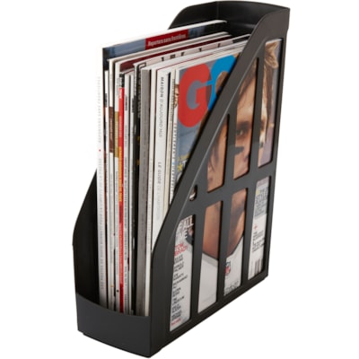 Storex Recycled Magazine Holders - 11.20" (284.48 mm) Height x 4" (101.60 mm) Width x 9.50" (241.30 mm) Depth - Plastic - Black - 2 / Pack 100% POST CONSUMER - BLACK 2 PACK