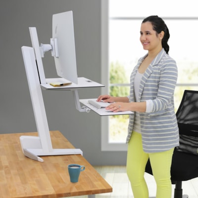 Ergotron WorkFit-S, Single LD with Worksurface+ (White) - Up to 24" Screen Support - 18 lb (8164.66 g) Load Capacity - Desktop - Aluminum, Plastic, Steel - White n for Single LCD Monitor  LD with Worksurface and