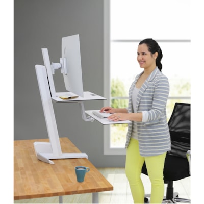 Ergotron WorkFit-S, Single HD with Worksurface+ (White) - Up to 30" Screen Support - 29 lb (13154.18 g) Load Capacity - Desktop - Aluminum, Plastic, Steel - White n for Mid-Size Monitor  HD  wi th Worksurface and L