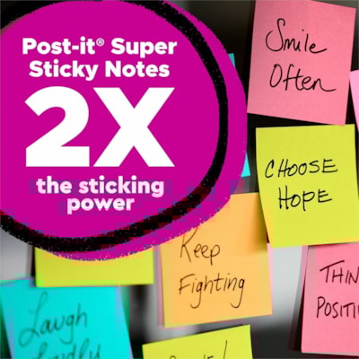 Post-it® Super Sticky Notes - Supernova Neons Color Collection - 1680 x Multicolor - 3" (76.20 mm) Flag/Note Width x 3" (76.20 mm) Flag/Note Length - Rectangle - 70 Sheets per Pad - Aqua Splash, Tropical Pink, Acid Lime, Guava, Iris Infusion - Paper - Self-adhesive, Recyclable - 24 / Pack 3X3 CABINET PACK 24 PADS SUPERNOVA NEONS COLORS
