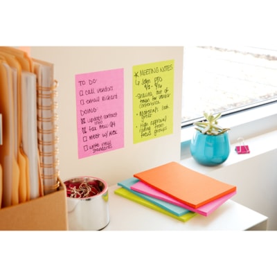 Post-it® - Feuillets super collants - Collection Éclat de lumière - largeur de drapeau/note 4 po (101,60 mm) x longueur de drapeau/note 6 po (152,40 mm) - Rectangulaires - 90 Feuilles par bloc - Avec ligne - Papier - Autocollant, Recyclable - 3 / emballage  LINED  4X6  3PACK 