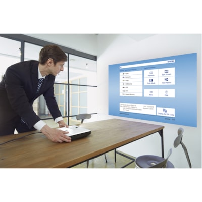 Epson - Projecteur 3 LCD PowerLite 1780W - 16:10 - Bureau, Installation au plafond, Portable - Noir, Blanc - 1280 x 800 - Avant, Plafond arrière, Arrière - 4000 Heure Mode Normal - 7000 Heure Mode Économie - WXGA - 10,000:1 - 3000 lm - HDMI - USB - Réseau sans-fil - Prése  