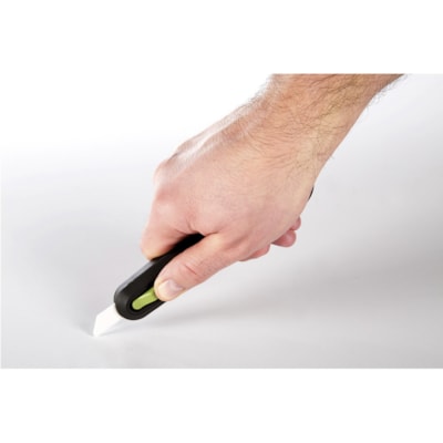 Slice Auto Retract Utility Knife - Ceramic Blade - 0.90" (22.86 mm) Height x 1.40" (35.56 mm) Width x 6.10" (154.94 mm) Length - Retractable, Non-sparking, Non-conductive, Rust-free Blade, Durable, Ambidextrous, Comfortable - Glass-filled Nylon, Stainless Steel, Zirconia, Carbon Steel - Gray, Green  AUTO-RECTRACTABLE 