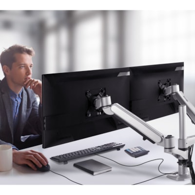 ViewSonic Spring-Loaded Dual Monitor Mounting Arm for Two Monitors up to 27" Each - 2 Display(s) Supported - 27" Screen Support - 30.86 lb (13997.86 g) Load Capacity - 75 x 75, 100 x 100 - VESA Mount Compatible onitor Mounting Arm  Full adju stability provides f