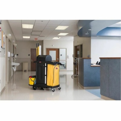 Rubbermaid Commercial Janitorial Cleaning Cart With Doors and Hood - High Security, Black - 4 Casters - 4" (101.60 mm) Caster Size - Plastic, Aluminum - Black, Yellow CART  BLACK 