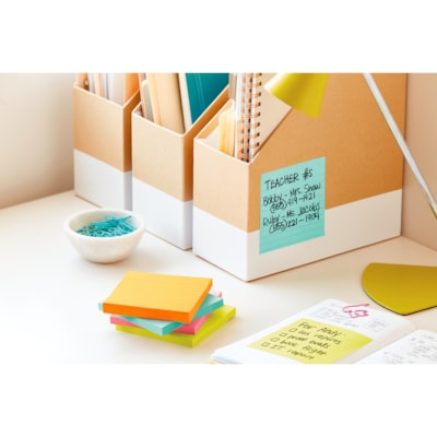 Post-it® - Recharges de feuillets adhésifs lignés super collants - largeur de drapeau/note 4 po (101,60 mm) x longueur de drapeau/note 4 po (101,60 mm) - Carré - 90 Feuilles par bloc - Bleu - Collant - 5 / emballage R440-WASS 4 IN X 4 IN