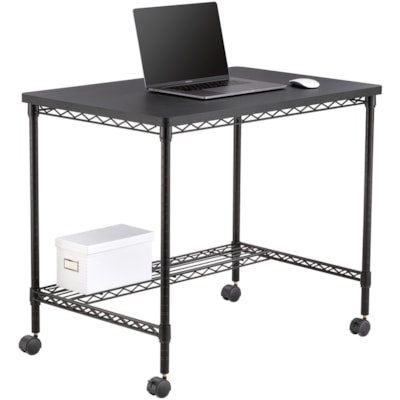 Safco Mobile Wire Desk - Melamine, Black Top - 35.8" (908.05 mm) Table Top Width x 24" (609.60 mm) Table Top Depth - 30.8" (781.05 mm) Height - Assembly Required - Black - 1 Each BLACK 