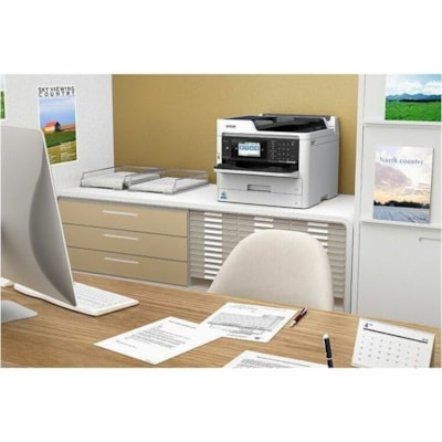 Epson WorkForce Pro WF-M5799 Wireless Inkjet Multifunction Printer - Monochrome - Copier/Fax/Printer/Scanner - 4800 x 1200 dpi Print - Automatic Duplex Print - Up to 45000 Pages Monthly - Color Flatbed Scanner - 1200 dpi Optical Scan - Monochrome Fax - Gigabit Ethernet - Wireless LAN - Wi-Fi Direct,  PRNT 