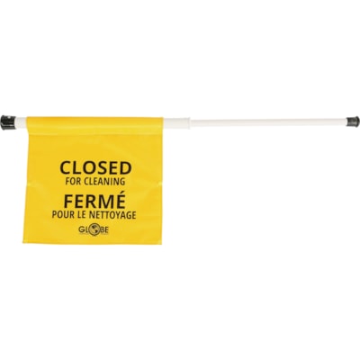 Globe Closed for Cleaning Sign - English/French - Print/Message "Closed for Cleaning" - 15" (381 mm) Width x 2" (50.80 mm) Height - Rectangular Shape - Hanging - Durable, Easy to Use - Plastic - Yellow - 1 Each SOFT  PLIABLE SIGN LOCK POLE TO DOOR FRAME