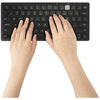 Kensington Multi-Device Dual Wireless Compact Keyboard - Wireless Connectivity - Bluetooth/RF - 2.40 GHz - USB Interface - Multimedia Hot Key(s) - Computer, Tablet, Smartphone - Windows, Mac OS, iOS, ChromeOS - Scissors Keyswitch - AAA Battery Size Supported - Black pact Keyboard - Black 