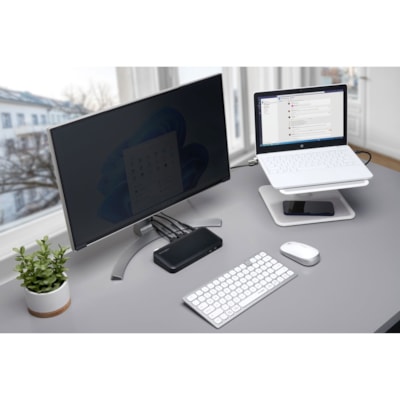 Kensington Multi-Device Dual Wireless Compact Keyboard - Wireless Connectivity - Bluetooth/RF - 2.40 GHz - Multimedia Hot Key(s) - Computer, Tablet, Mobile Phone - Windows, Mac OS, ChromeOS, iOS - Scissors Keyswitch - AAA Battery Size Supported - Silver pact Keyboard - Silver 