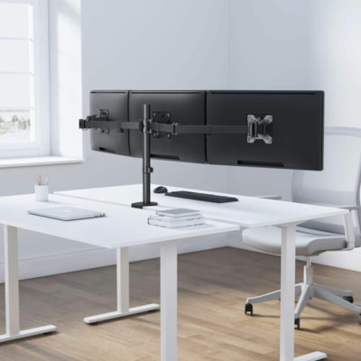 Manhattan 461658 Desk Mount for LCD Monitor, Display, Monitor - Black - Height Adjustable - 3 Display(s) Supported - 13" to 27" Screen Support - 46.30 lb (21000 g) Load Capacity - 75 x 75, 100 x 100 - VESA Mount Compatible - Steel, Cast Metal th Center Mount and Double-Lin k Swing Arms Support