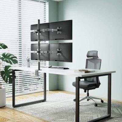 Manhattan 461566 Desk Mount for Monitor, LCD Monitor - Black - Height Adjustable - 4 Display(s) Supported - 13" to 32" Screen Support - 70.55 lb (32000 g) Load Capacity - 75 x 75, 100 x 100 - VESA Mount Compatible - Die-cast Metal, Steel or Mount with Double-Link Swin g Arms Holds Four 13