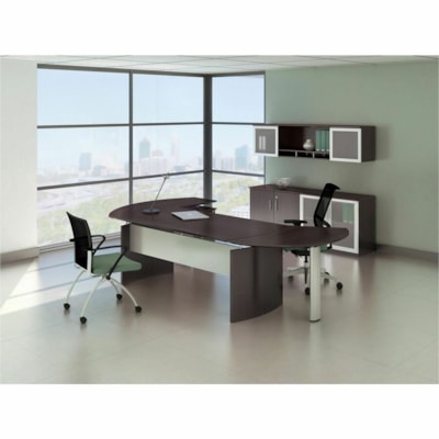 Safco - Étagère de bureau Medina, moka, 63 po x 15 po x 18 1/4 po - 2 Porte(s) - 4 Étagère(s) - Biseauté Bord - Tissu: Panneau de fibres à densité moyenne (MDF), Stratifié - Finition: Moka MOKA 