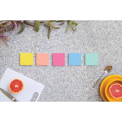 Post-it® Super Sticky Note Pads - Summer Joy Color Collection - 3" (76.20 mm) Flag/Note Width x 3" (76.20 mm) Flag/Note Length - Square - 90 Sheets per Pad - Citron, Papaya Fizz, Power Pink, Washed Denim, Fresh Mint - Sticky, Recyclable - 12 / Pack 654-12SSJOY  SUMMER JOY 3 IN X 3 IN (76 MM X 76 MM)