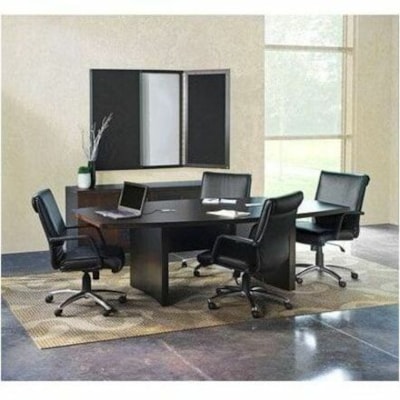 Safco Aberdeen 72" Boat-Shaped Conference Table, Mocha - Material: Medium Density Fiberboard (MDF), Laminate, Wood - Finish: Mocha, Laminate - Durable, Cable Management, Grommet, Modesty Panel, Abrasion Resistant, Stain Resistant - For Conference Table MAYLINE GROUP MOCHA