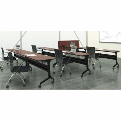 Mayline Flip-N-Go 24 x 60" Rectangular Training Table, LPL - Regal Mahogany Rectangle Top - Silver Base - 150 lb (68.04 kg) Capacity - 60" (1524 mm) Table Top Width x 24" (609.60 mm) Table Top Depth x 1.2" (30.48 mm) Table Top Thickness - 29" (736.60 mm) Height x 60" (1524 mm) Width x 24" (609.60 mm TRAINING TABLE SILVER/MAHOGANY