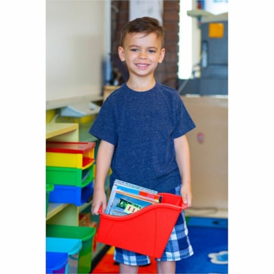 Storex Small Book Bin, Red - Sturdy, Handle - Red RED 