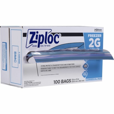 Ziploc® Grip n' Seal Freezer Bags - 2 gal (7570.82 mL) Capacity - 13" (330.20 mm) Width x 15" (381 mm) Length - Blue - Plastic - Food, Meat, Poultry, Fish - 100 / Box - 1 / Carton 2 GALLONS CASE OF 100