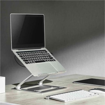 Nutone-Densi Universal Laptop Holder with USB Port - LR200 - 11" to 17" Screen Support - 5 kg Load Capacity - Portable - Metal, Aluminum, Silicon, Steel - Beige, Black - For Notebook, Tablet - Built-in USB Port, Lightweight, Ergonomic, USB Charging Port, Adjustable Angle, Foldable Design, Collapsibl  