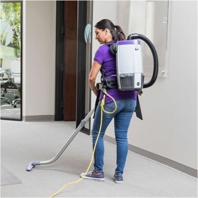 ProTeam Super Coach Pro 6 Backpack Vacuum Cleaner - 1.11 kW Motor - 6.60 L - Telescopic Wand, Crevice Tool, Upholstery Tool, Dusting Brush - 48" (1219.20 mm) Hose Length - HEPA - 4332.5 L/min - 120 V AC - 9.50 A - 69.7 dB(A) WITH STANDARD CONFIGURATION TO 