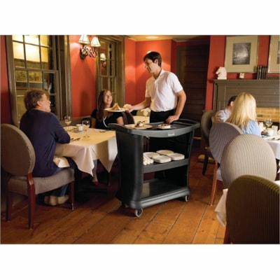 Rubbermaid Commercial Executive Series Service Cart, Black - 3 Shelf - 299.98 lb (136070 g) Capacity - 4 Casters - Plastic - 39" (990 mm) Length x 21" (533 mm) Width x 38" (965 mm) Height - Black - 1 BLACK 