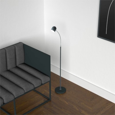 Dainolite 5W Floor Lamp, Satin Black Finish - 1 x 5 W LED Bulb - Satin Black, Polished Chrome - Gooseneck - 400 lm Lumens - Metal - Floor-mountable - for Living Room, Bedroom, Commercial, Office SATIN BLACK FINISH LED
