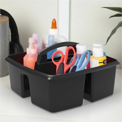 Storex Small Caddy, Black - 3 Compartment(s) - Handle, Washable, Dishwasher Safe - Black BLACK 