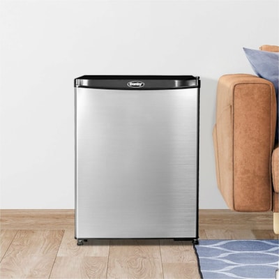 Danby 2.2 cu. ft. Compact Fridge in Stainless Steel - 62.30 L - Auto-defrost - Reversible - 62.30 L Net Refrigerator Capacity - 208 kWh per Year - Stainless Steel - 40 dB Noise 62 L COMPACT ALL REFRIGERATOR AUTOMATIC DEFROST