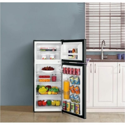 Danby 4.5 cu. ft. 2 Door Compact Fridge in Stainless Steel Look - 127.43 L - Auto-defrost - Upright - Reversible - 1x Freezer Drawer(s) - 127.43 L Net Refrigerator Capacity - Black, Stainless Steel - Freestanding - LED Light STEEL DOOR ENERGY STAR 