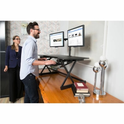 Rocelco 40" Adjustable Desk Riser with EVR - 40 lb (18143.69 g) Load Capacity - 40" (1016 mm) Width x 23.60" (599.44 mm) Depth - Freestanding - Matte - Metal, Steel, Medium Density Fiberboard (MDF), Laminate - Teak - For Notebook, Monitor, Commercial - Adjustable, Sit-stand, Ergonomic, Retractable,  table Desk Riser 