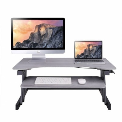Rocelco 37"W-17"H Deluxe Adjustable Desk Riser - Up to 32" Screen Support - 35 lb (15875.73 g) Load Capacity - 17" (431.80 mm) Height x 37" (939.80 mm) Width x 23.30" (591.82 mm) Depth - Desk, Tabletop, Desktop - Laminate - Gray - For Multipurpose, Monitor, Notebook, Commercial, Workstation - Adjust table Desk Riser 