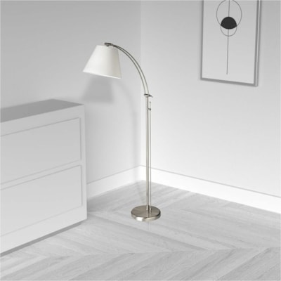 Dainolite DM2578-F-SC Floor Lamp - 61" (1549.40 mm) Height x 11" (279.40 mm) Width - 100 W LED Bulb - Satin Chrome - Dimmable, Swivel Arm, Adjustable - Metal, Fabric, Linen - Floor-mountable - for Commercial, Living Room, Office, Bedroom LED COMPATIBLE  METAL FINISH 
