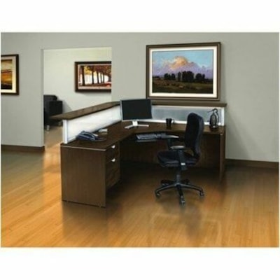 HDL Innovations Desk/Return/Pedestal Set - Box, File Drawer(s) - Band Edge - Material: Powder Coated Aluminum, Wood, Polycarbonate - Finish: Evening Zen - Left-handed Configuration, Edge Banding, Ball Bearing Slides, Durable - For Reception Area, File EVENING ZEN FINISH 77"W X 77"D X 43"H