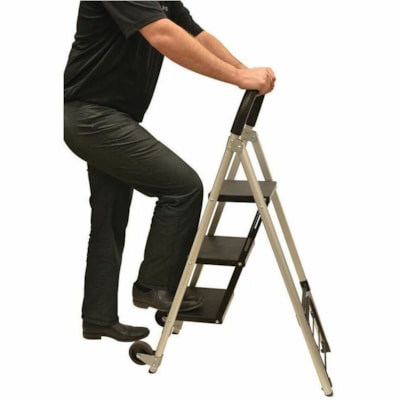 BIOS Medical Step Stool Ladder with Trolley - 3 Step - 330.69 lb (150000 g) Load Capacity - Aluminum - White CONVERTS TO A HAND TRUCK DIMENSIONS 38½"X20"X3½"-18"