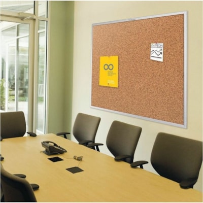 Quartet Standard Cork Bulletin Board, Aluminum Frame, 6' x 4' - 48" (1219.20 mm) Board Height x 72" (1828.80 mm) Board Width x 1.75" (44.45 mm) Board Depth - Brown Cork Surface - Durable, Heavy-gauge, Self-healing - Silver Aluminum Frame - 1 Piece HEAVY GUAGE ANODIZED ALUMINUM FRAME WIDTH 1 1/4" QUARTET