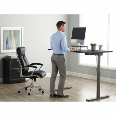 Realspace Magellan 60" Performance Electric Height-Adjustable Standing Desk, Grey - T-shaped Base - Modern Style - 2 Legs - Height Adjustable - 60" (1524 mm) Table Top Width x 30" (762 mm) Table Top Depth - 43" (1092.20 mm) Height - Business, Office, Home - Assembly Required - Gray, Dark - Steel, Wo  